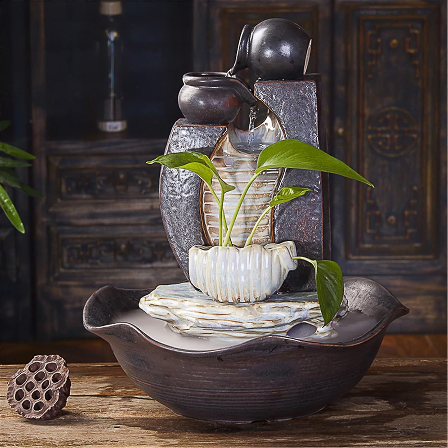 屋内噴水 卓上噴水、ホームデコレーション癒しサウンドマシン - 自動